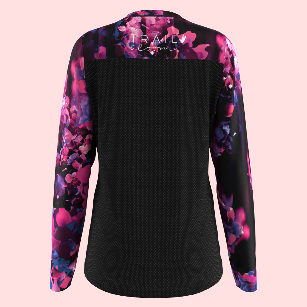 pink and blue floral print mountain bike tops womens
