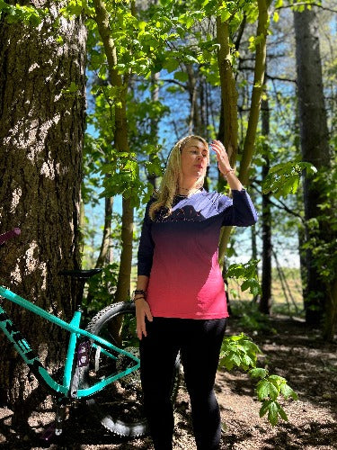 Ladies 3/4 Sleeve MTB top in pink and navy