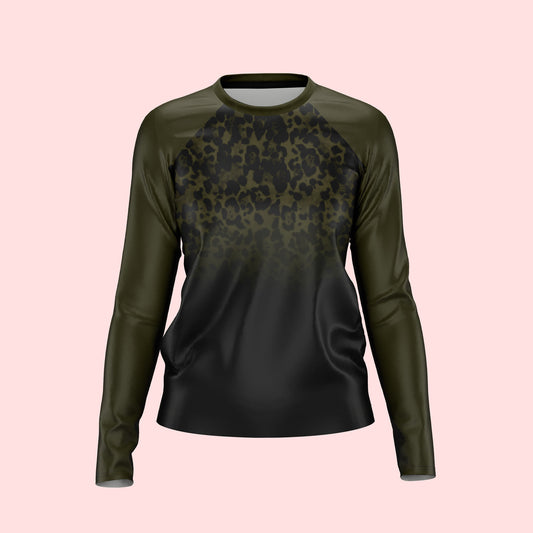 Ladies MTB Jersey - Animal Print Long Sleeve Jersey in Khaki