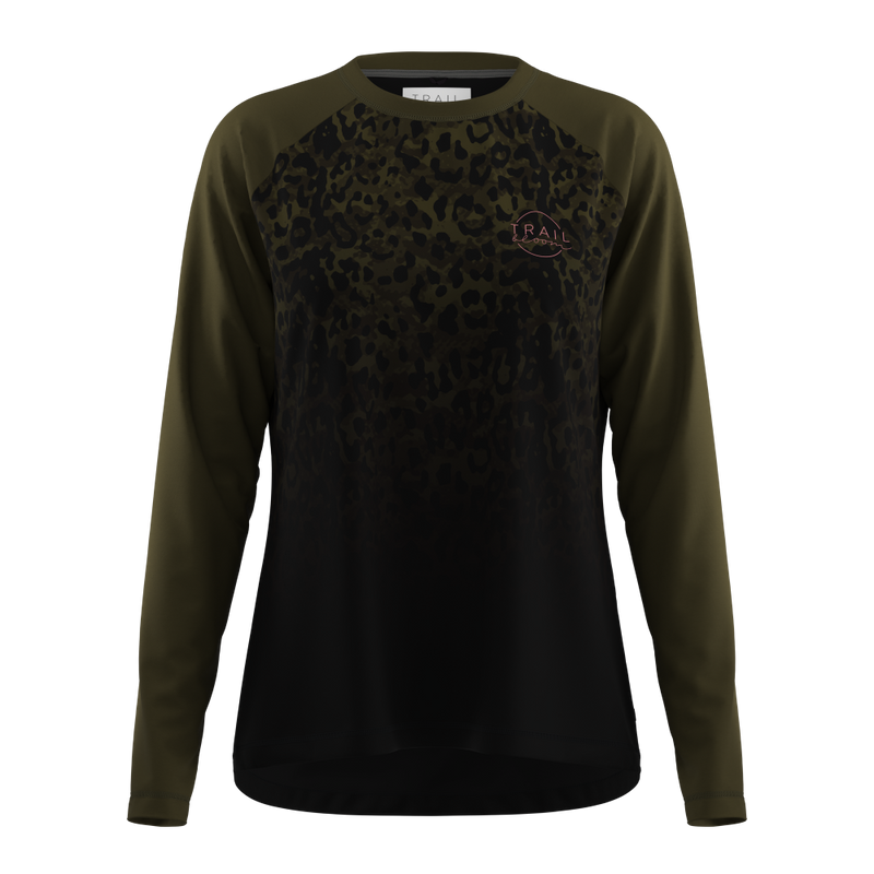 ladies mountain bike top in khaki animal print