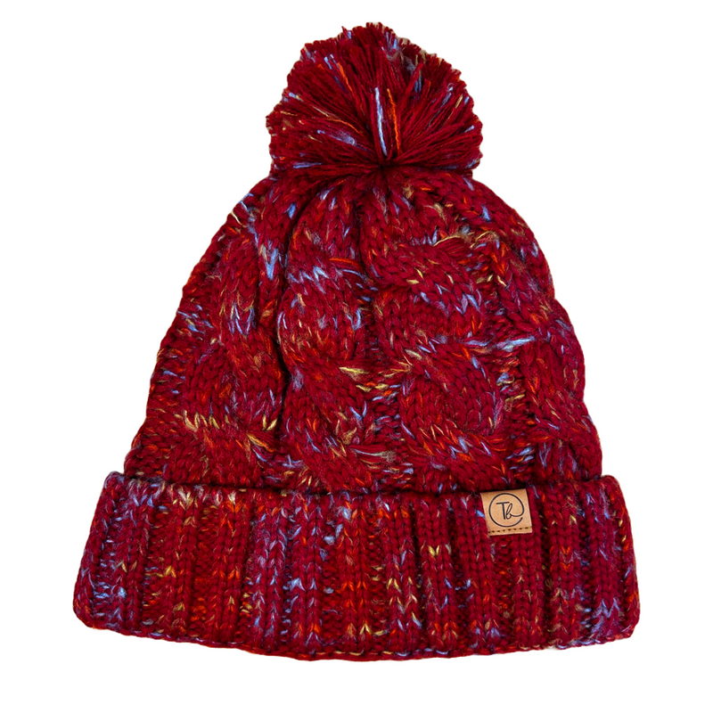 ladies red bobble hat with fleece liner