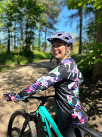 womens mountain bike top in colourful print