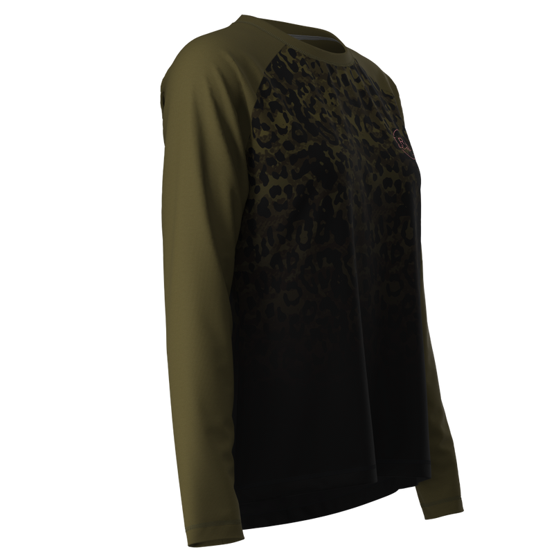 ladies mtb jersey in green animal print