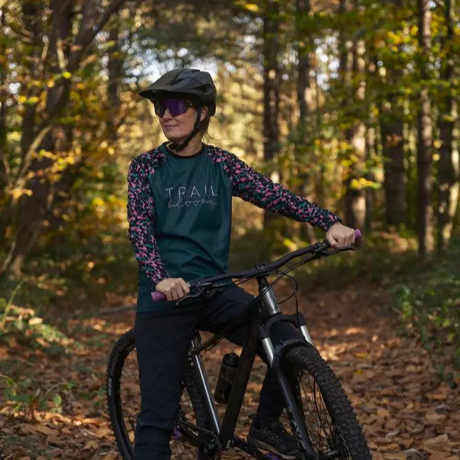 Ladies MTB Jersey Green and Pink Animal Print Long Sleeve Jersey