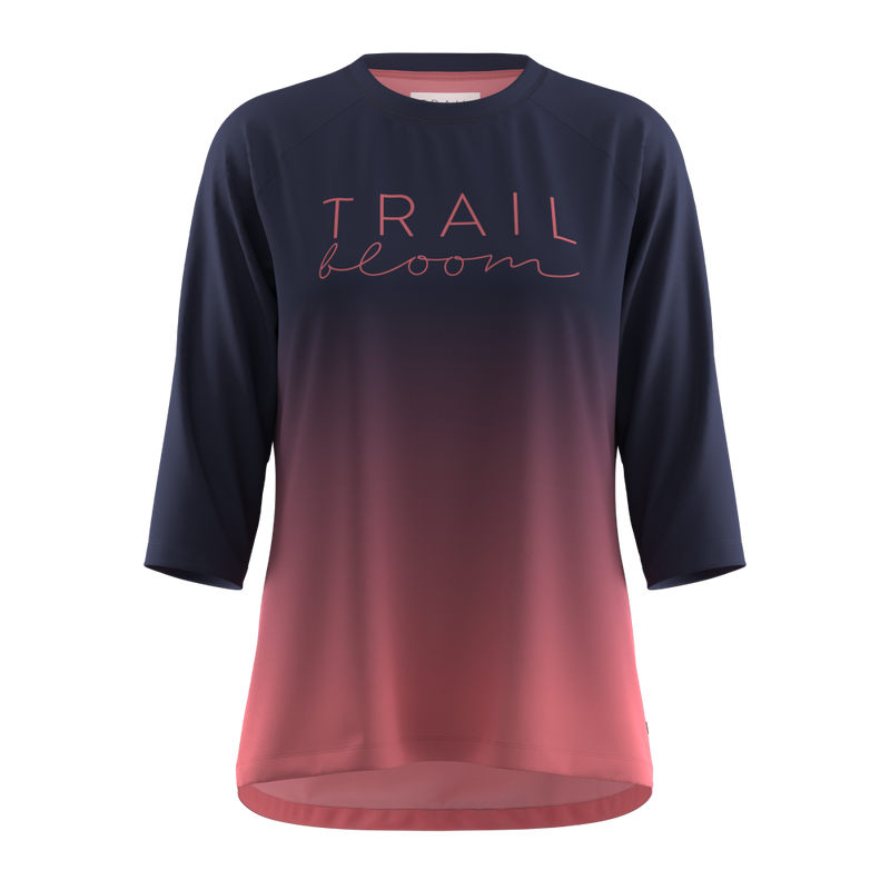 ladies MTB jersey with 3/4 sleeves in pink and blue