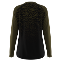 womens mountain bike top in khaki animal print