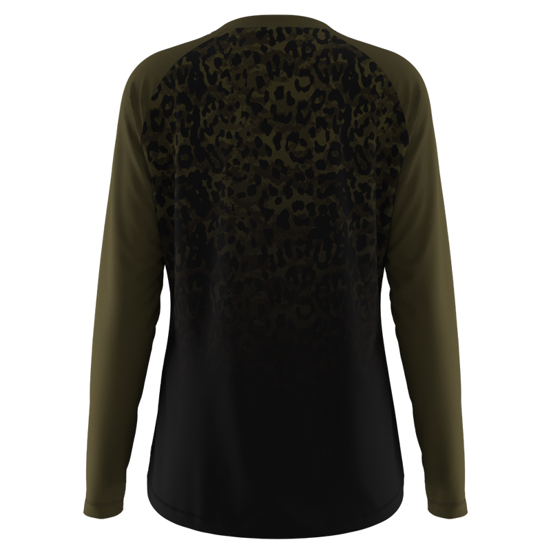 womens mountain bike top in khaki animal print